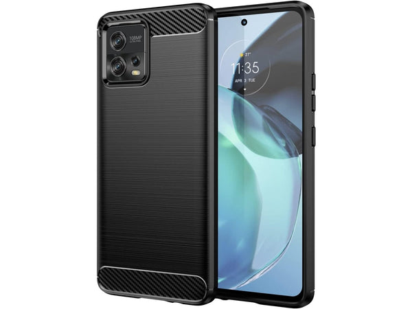 Flexible Handy Schutzhülle mit gebürster Carbon Textur auf der Rückseite für zum Schutz des Motorola Moto G72  Display und Gehäuse Case in schwarz von Screenguard