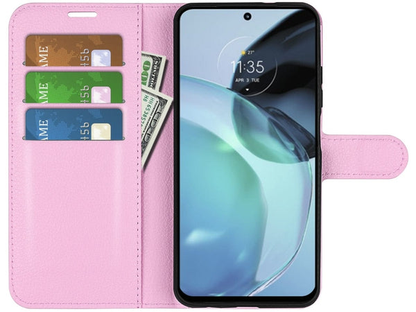 Lederhülle Portemonnaie Karten Ledertasche für Motorola Moto G72 in rosa von Screenguard