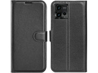 Lederhülle Karten Wallet Ledertasche Etui für Motorola Moto G72 in schwarz von Screenguard