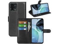 Lederhülle Karten Wallet Ledertasche Etui für Motorola Moto G72 in schwarz von Screenguard