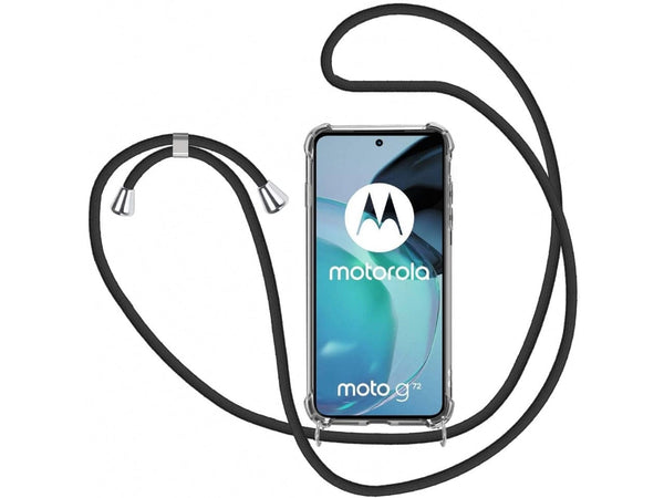 Necklace Handy Hülle mit Kordel Kette schwarz zum Tragen des Motorola Moto G72 am Körper wie Handtasche Lanyard, stabil mit erhöhten Rändern und Kanten in transparent von Screenguard