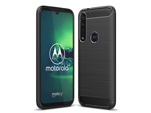 Flexible Handy Schutzhülle mit gebürster Carbon Textur auf der Rückseite für zum Schutz des Motorola Moto G8 Plus  Display und Gehäuse Case in schwarz von Screenguard