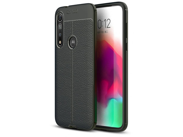 Soft TPU Case mit Design aus feinem veganen Leder für Motorola Moto G8 Plus stabil mit erhöhten Rändern und Kanten in schwarz von Screenguard