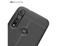 Soft TPU Case mit Design aus feinem veganen Leder für Motorola Moto G8 Plus stabil mit erhöhten Rändern und Kanten in schwarz von Screenguard