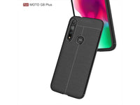 Soft TPU Case mit Design aus feinem veganen Leder für Motorola Moto G8 Plus stabil mit erhöhten Rändern und Kanten in schwarz von Screenguard