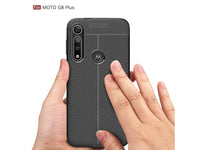 Soft TPU Case mit Design aus feinem veganen Leder für Motorola Moto G8 Plus stabil mit erhöhten Rändern und Kanten in schwarz von Screenguard