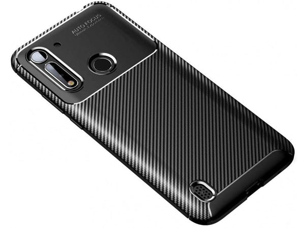 Hochwertig stabile Soft TPU Smartphone Handy Hülle im Carbon Design für Motorola Moto G8 Power Lite zum Schutz des Display und Gehäuse Cover in schwarz von Screenguard