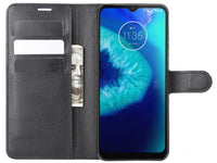 Lederhülle Karten Wallet Ledertasche Etui für Motorola Moto G8 Power Lite in schwarz von Screenguard