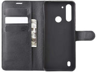 Lederhülle Karten Wallet Ledertasche Etui für Motorola Moto G8 Power Lite in schwarz von Screenguard