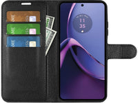 Lederhülle Portemonnaie Karten Ledertasche für Motorola Moto G84 5G in schwarz von Screenguard