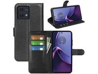 Lederhülle Karten Wallet Ledertasche Etui für Motorola Moto G84 5G in schwarz von Screenguard