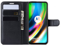 Lederhülle Karten Wallet Ledertasche Etui für Motorola Moto G9 Plus in schwarz von Screenguard