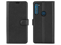 Lederhülle Karten Wallet Ledertasche Etui für Motorola One Fusion+ in schwarz von Screenguard