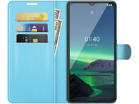 Lederhülle Karten Wallet Ledertasche Etui für Nokia 1.4 in hellblau von Screenguard