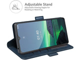 Veganes Flip Case Leder Etui Hülle mit Karten Fächer und Sichtfenster für Nokia 1.4 in dunkelblau von Screenguard