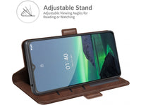 Veganes Flip Case Leder Etui Hülle mit Karten Fächer und Sichtfenster für Nokia 1.4 in mokka von Screenguard