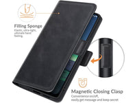 Veganes Flip Case Leder Etui Hülle mit Karten Fächer und Sichtfenster für Nokia 1.4 in schwarz von Screenguard