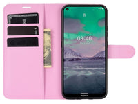 Lederhülle Karten Wallet Ledertasche Etui für Nokia 3.4 in rosa von Screenguard