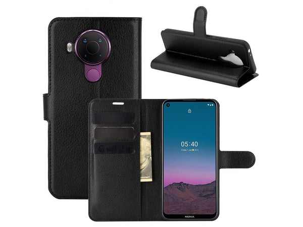 Lederhülle Portemonnaie Karten Ledertasche für Nokia 5.4 in schwarz von Screenguard