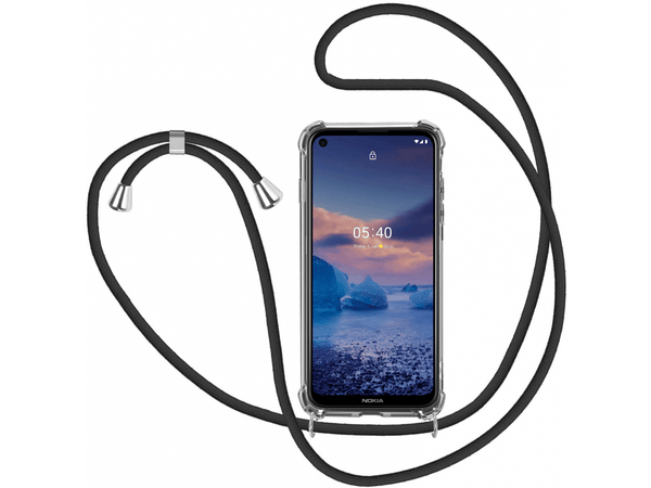 Necklace Handy Hülle mit Kordel Kette schwarz zum Tragen des Nokia 5.4 am Körper wie Handtasche Lanyard, stabil mit erhöhten Rändern und Kanten in transparent von Screenguard