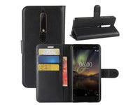 Lederhülle Portemonnaie Karten Ledertasche für Nokia 6.1 in schwarz von Screenguard