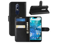 Lederhülle Karten Wallet Ledertasche Etui für Nokia 7.1 in schwarz von Screenguard