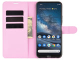 Lederhülle Karten Wallet Ledertasche Etui für Nokia 8.3 in rosa von Screenguard