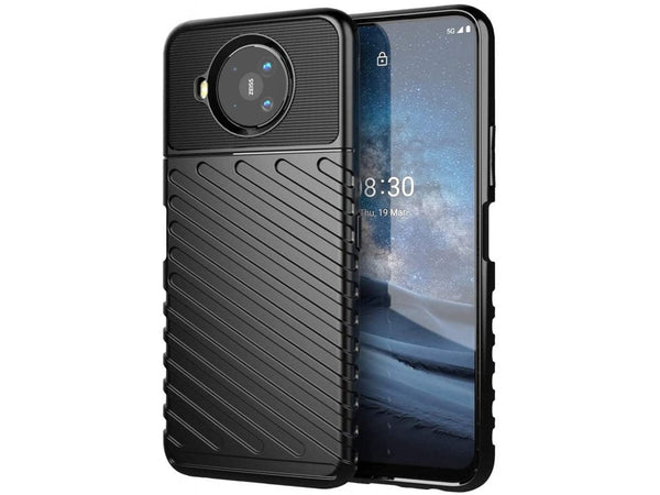 Moderne Design Hülle Cover für das Nokia 8.3 mit Stripes zum Schutz von Kratzern, Dellen, Display aus TPU Gummi in schwarz von Screenguard