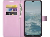 Lederhülle Karten Wallet Ledertasche Etui für Nokia G10 in rosa von Screenguard