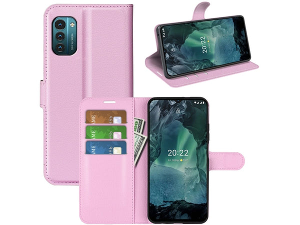 Lederhülle Portemonnaie Karten Ledertasche für Nokia G11 in rosa von Screenguard