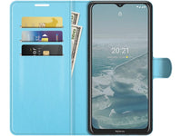 Lederhülle Karten Wallet Ledertasche Etui für Nokia G20 in hellblau von Screenguard