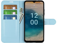 Lederhülle Karten Wallet Ledertasche Etui für Nokia G22 in hellblau von Screenguard