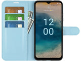 Lederhülle Karten Wallet Ledertasche Etui für Nokia G22 in hellblau von Screenguard