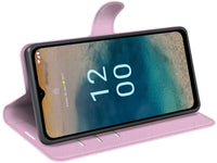 Lederhülle Karten Wallet Ledertasche Etui für Nokia G22 in rosa von Screenguard