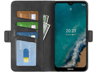 Veganes Flip Case Leder Etui Hülle mit Karten Fächer und Sichtfenster für Nokia G50 in schwarz von Screenguard