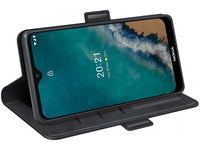 Veganes Flip Case Leder Etui Hülle mit Karten Fächer und Sichtfenster für Nokia G50 in schwarz von Screenguard