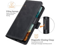 Veganes Flip Case Leder Etui Hülle mit Karten Fächer und Sichtfenster für Nokia X20 in schwarz von Screenguard