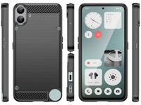 Flexible Handy Schutzhülle mit gebürster Carbon Textur auf der Rückseite für zum Schutz des Nothing CMF Phone 1  Display und Gehäuse Case in schwarz von Screenguard