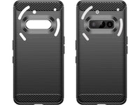 Flexible Handy Schutzhülle mit gebürster Carbon Textur auf der Rückseite für zum Schutz des Nothing Phone (3a)  Display und Gehäuse Case in schwarz von Screenguard