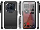 Flexible Handy Schutzhülle mit gebürster Carbon Textur auf der Rückseite für zum Schutz des Nothing Phone (3a) Pro  Display und Gehäuse Case in schwarz von Screenguard
