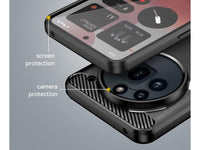 Flexible Handy Schutzhülle mit gebürster Carbon Textur auf der Rückseite für zum Schutz des Nothing Phone (3a) Pro  Display und Gehäuse Case in schwarz von Screenguard