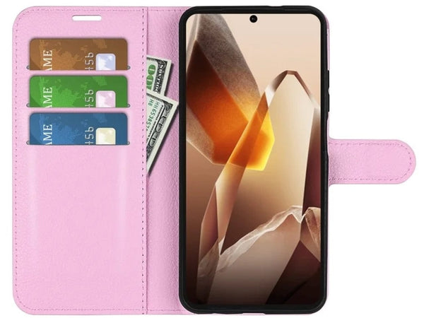 Lederhülle Portemonnaie Karten Ledertasche für OnePlus 13 in rosa von Screenguard