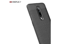 Soft TPU Case mit Design aus feinem veganen Leder für OnePlus 7 stabil mit erhöhten Rändern und Kanten in schwarz von Screenguard