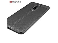 Soft TPU Case mit Design aus feinem veganen Leder für OnePlus 7 stabil mit erhöhten Rändern und Kanten in schwarz von Screenguard