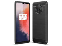 Flexible Handy Schutzhülle mit gebürster Carbon Textur auf der Rückseite für zum Schutz des OnePlus 7T  Display und Gehäuse Case in schwarz von Screenguard