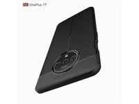 Soft TPU Case mit Design aus feinem veganen Leder für OnePlus 7T stabil mit erhöhten Rändern und Kanten in schwarz von Screenguard