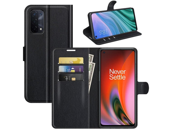 Lederhülle Portemonnaie Karten Ledertasche für OnePlus Nord 2 5G in schwarz von Screenguard