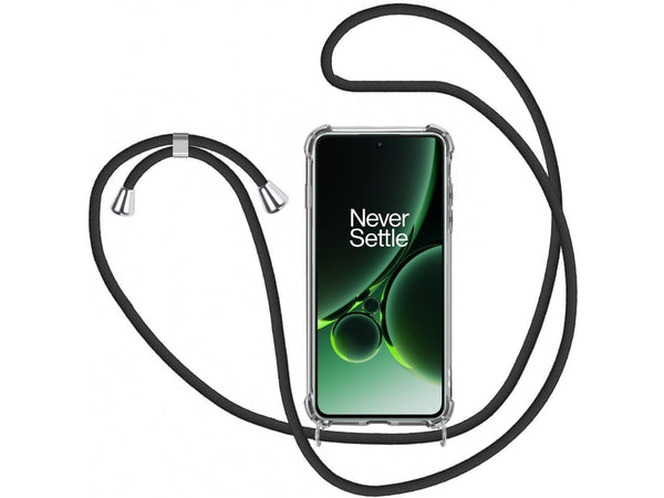 Necklace Handy Hülle mit Kordel Kette schwarz zum Tragen des OnePlus Nord 3 am Körper wie Handtasche Lanyard, stabil mit erhöhten Rändern und Kanten in transparent von Screenguard