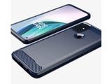 Flexible Handy Schutzhülle mit gebürster Carbon Textur auf der Rückseite für zum Schutz des OnePlus Nord N10 5G  Display und Gehäuse Case in blau von Screenguard