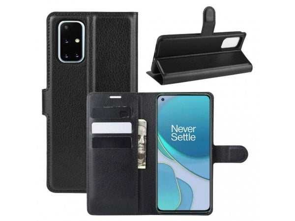 Lederhülle Portemonnaie Karten Ledertasche für OnePlus Nord N10 5G in schwarz von Screenguard